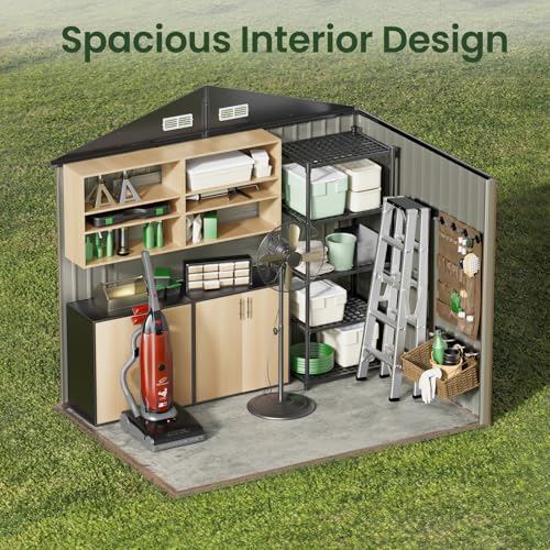 Image of GVDV 8x6 FT Full Size Outdoor Storage Shed with Floor, Durable Metal Garden Shed with Reinforced Sidewall Girts & Updated Frame Structure, All-Weather Shelter for Backyard, Patio, Tool, Bike Storage