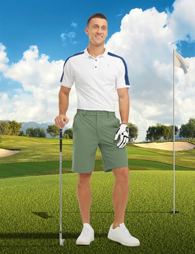 Image of TBMPOY Men's Golf Shorts Lightweight 5 Pockets Casual Dress Stretch Elastic Waist Quick Dry Flat Front Travel Shorts