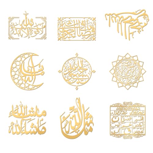 OLYCRAFT 9 Pièces 4x4 cm Autocollants en Métal Doré - Calligraphie Islamique, Religion, Scrapbooking, Bricolage, Décoration en Résine Époxy