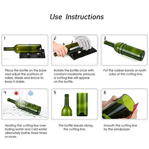Decdeal Glass Bottle Cutter, Square & Round Bottle Cutting Machine Bottle Cutting Tool Kit for Cutting Wine Beer Liquor Whiskey Alcohol Champagne, with Gloves Fixing Rubber Ring Sanding Paper - Thumbnail 4