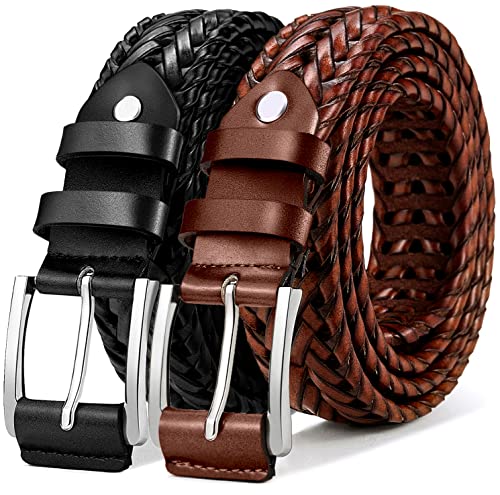 Classic Genuine Leather Men’s 2-Pack Braided Belt Gift for Casual Golf Pants