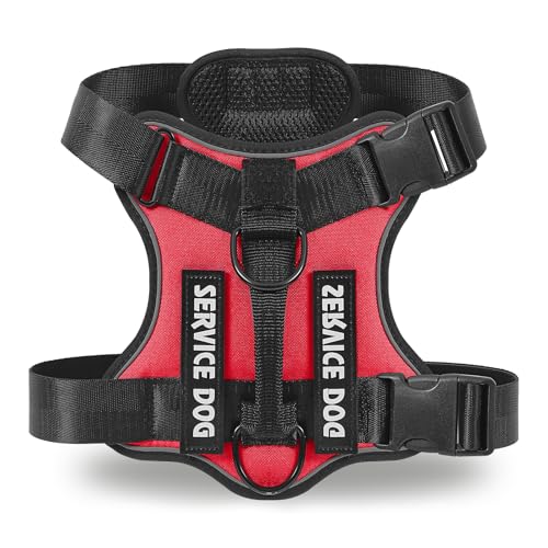 COMSLE Arnes Perro Grande Mediano Pequeño sin Tirones, Arnes Antitirones Antiescape Perro Ajustable Reflectante, Peitoral para Cão Transpirable, Rojo, XL