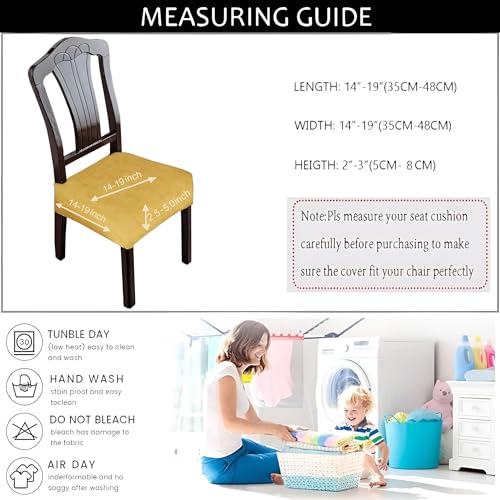 Image of Set of 4 Stretchable Dining Chair Covers, Universal Fit Washable Seat Slipcovers for Dining Room & Home Decor (Texture Mustard)