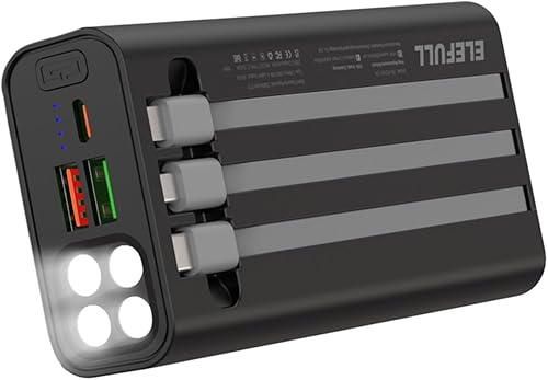 Cargador portátil de 50000 mAh, cable integrado de 22.5 W QC 3.0 PD USB C, carga rápida con, linterna LED, baterías externas de teléfono móvil
