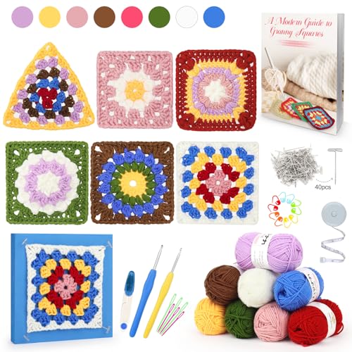 Image of Katech Crochet Kit for Beginners, Granny Squares Crochet Kit for Adults Includes Crochet Blocking Mat Crochet Book, Crochet Starter Kit for Beginner Learn to Crochet Blanket Bags (GRP B)