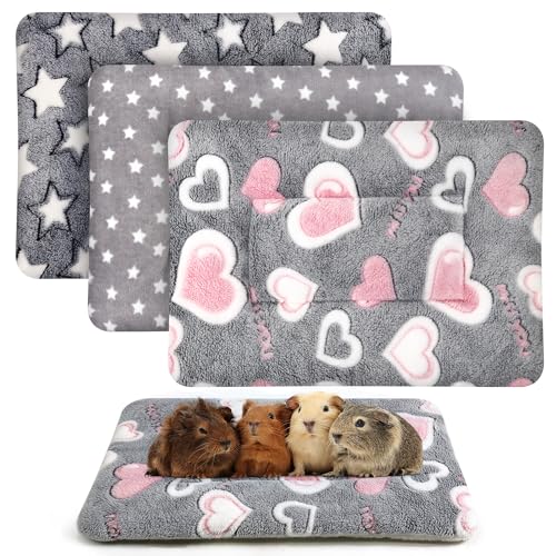 Miss Good 3 Pcs Guinea Pig Bed Mat 46x34cm Washable Small Animal Plush Bed Warm Fluffy Fleece Sleeping Pad for Bunny Pet Cat Hamster Rat Hedgehog Chinchilla Rabbit Bedding