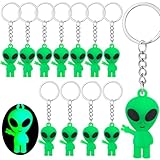 Equsion 12 Pcs Alien Party Favors Alien Keychains Glow in The Dark Space Keychain Mini Rave Trinkets Aliens Figures Little Bulk Gift Prize Christmas Stocking Stuffer for Music Easter Decor (Green)
