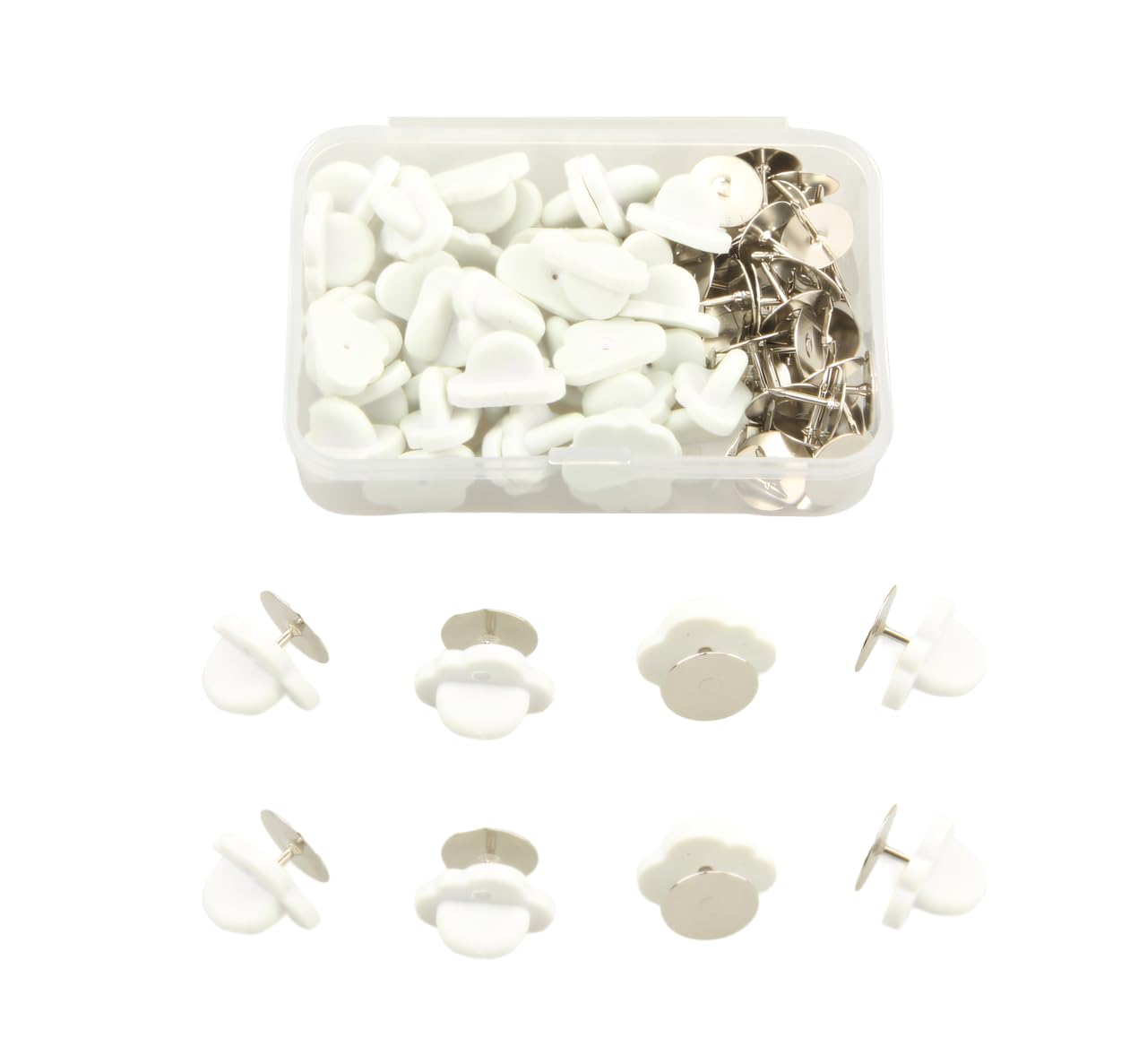 MAHAVIMOKSA 1 Box 100Sets/200pcs Tie Tacks Blank Pins with Rubber Pin Backs for DIY Craft Badge (White Cloud Back)