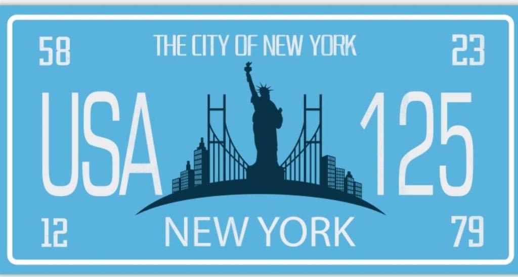 OPO 10 - Set di 4 targhe in Metallo per Auto USA - repliche di Vere targhe USA New York City NYC