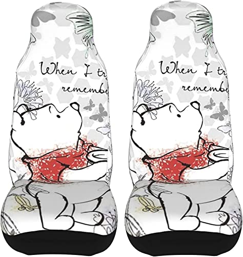 カーシートカバーくまのプーさん アニメ 前席用 2枚セット カー用品 防汚 軽 気性 洗える 普通車 適用 フロント 取付簡単 軽自動車 シートカバー 背面フルカバー ブラック 運転席 助手席 車用 シート カバ