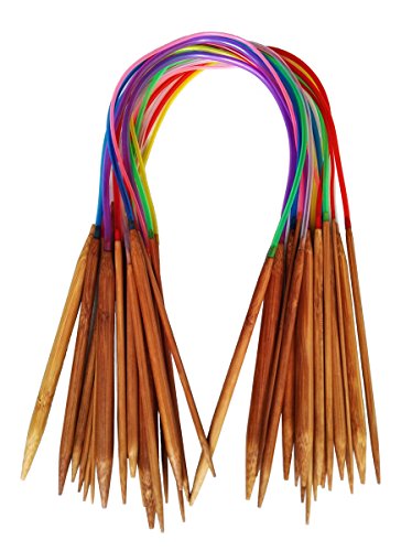 tmade 18 sizes|2.0 mm-10.0 mm| 60 cm/24 pulgadas agujas de tejer agujas de tejer de bambú carbonizado circluar puntos con tubo de colores
