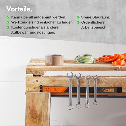 VonHaus 4 Stck 30,5 cm Magnetische Werkzeug Wandhalterung – Robuste Magnetleiste für Werkzeugwand – Magnetleiste Werkzeug Set für Schraubenschlüssel- und Schraubenzieher - 1.8 kg Kapazität
