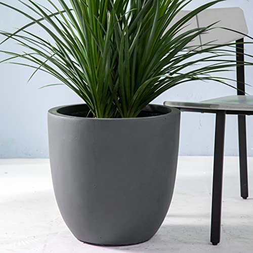 Image of Kante 18 Inch Dia Round Concrete Planter, Indoor Outdoor Large Plant Pot with Drainage Hole and Rubber Plug for Home Patio Garden, Dark Gray