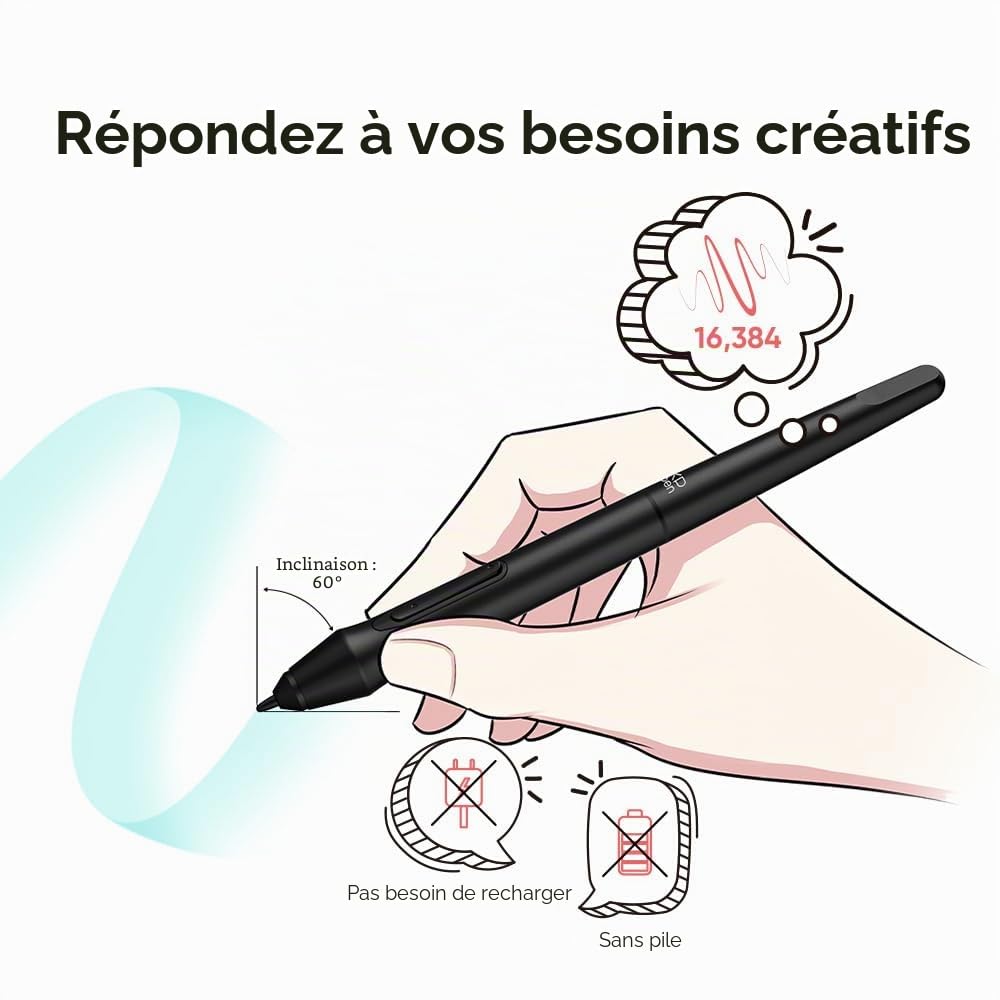 XP-PEN Deco mini7 v2 Tablette Graphique 7x4 Pouces Stylet 16K(16384) Niveaux de Pression avec Inclinaison 60 Degrés Compatible avec Windows Mac Android