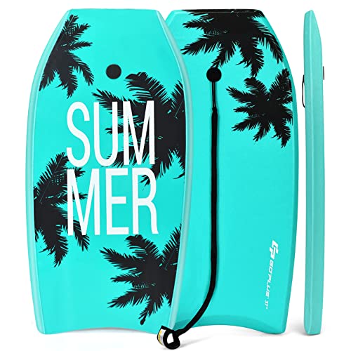 GYMAX 33''/37''/41'' Planche de Bodyboard, avec Sangle de Cheville Réglable, Fond Lisse, Queue en Forme de Croissant, Conception Upwarp, Planche de Surf pour...