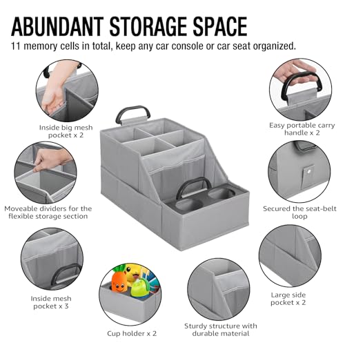 Image of MULISOFT Car Seat Organizer- Backseat Car Organizer with 12 Storages Compartments and 2 Cup Holders, Organizers and Storage, Front Seat for Travel Kids,Pure Gray