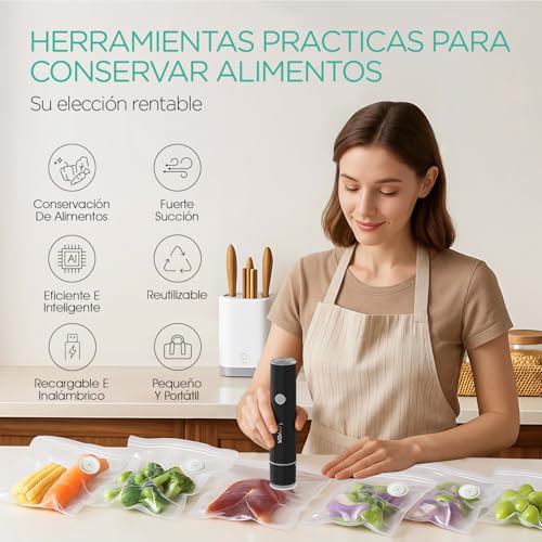 VOYOR Envasadoras Vacío Alimentos Portátil con 5 Bolsas de Vacío Mejoradas Mini Maquina Envasar al Vacío para Conservación y Almacenamiento de Alimentos Selladora Vacio Alimentos VS500 (Negro) - imagen 2
