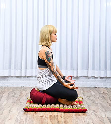Image of Leewadee Meditation Cushion Set - 1 Round Zafu Meditation Pillow and 1 Square Roll-Up Zabuton Meditation Mat, Pillows Bundle Filled with Kapok