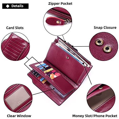 Womens Wallet RFID Blocking Long Purse Genuine Leather Credit Card Holder Clutch Phone Wallet Purse with ID Window, Pink, One Size4