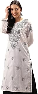 Sponsored Ad - Ada Indian Hand Embroidered Chikankari Women's Straight Cotton Kurta Kurti Tunic A197536