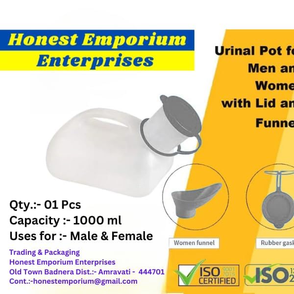 HEE Male and Female Primium Quality Urine Pot Urinal Bottle 1000 ml, For Hospital and Home Uses for Patients Medical Portable Urine Cups pack of 01 Pcs 1000 ml