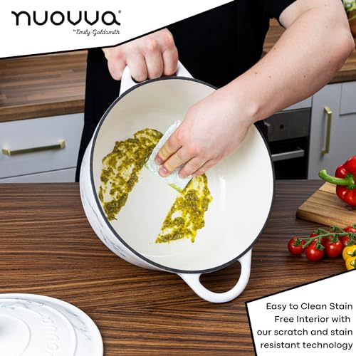 Image of Cast Iron Dutch Oven with Lid - Non-Stick Ovenproof Enamelled Casserole Pot - Sturdy Dutch Oven Cookware - Marble, 6.4-Quart, 28cm - by Nuovva