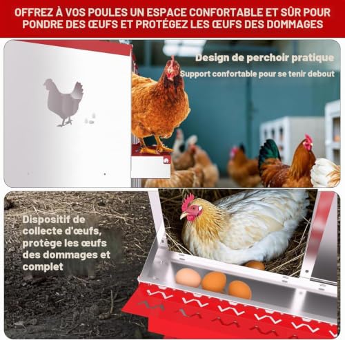 Crevyteg Nid De Pondoir pour Poules avec Pieds 6/8/10 Compartiments avec Bac De Récupération Et Grille d'Aération pour Montage Mural Nettoyage Facile pour Différentes Races de Poules Vert Rouge – vue 8