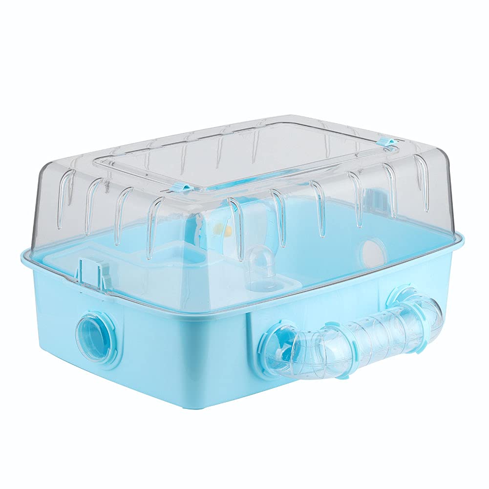 Acryl Hamsterkäfig mit Transparentem Blauen Lebensraum, 2-stöckige Plattform, Belüftungslöcher, Wasserflasche Zubehör für Kleintiere