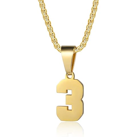 Number Necklaces Personalized Necklaces 18K Gold Plated Initial Number Pendant Stainless Steel Chain Sports Necklaces for Men Women