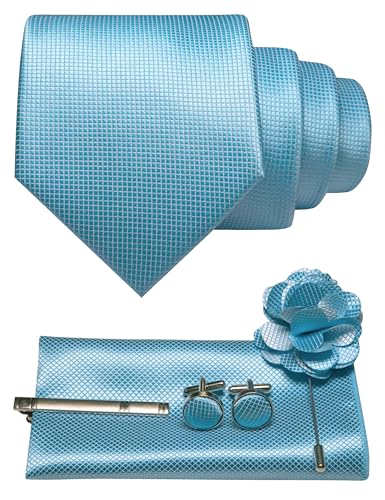 Image of JEMYGINS Mens Tie and Pocket Square,Lapel Pin,Cufflinks,Tie Clip Sets with Gift Box 5PCS