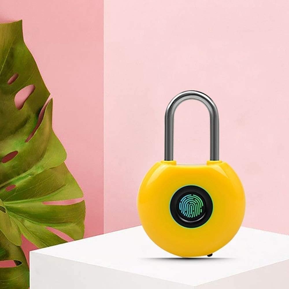 Candado sin llave con huella dactilar, Candado inteligente con huella dactilar, Bluetooth, resistente, USB, recargable, multicolor, 6,9x4,5cm(Yellow)