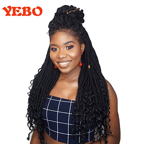 Goddess faux locs crochet hair crochet locs curly ends with Handmade Dreadlock reggae hair dreadlock extensions 20 inch(6 packs 1B)