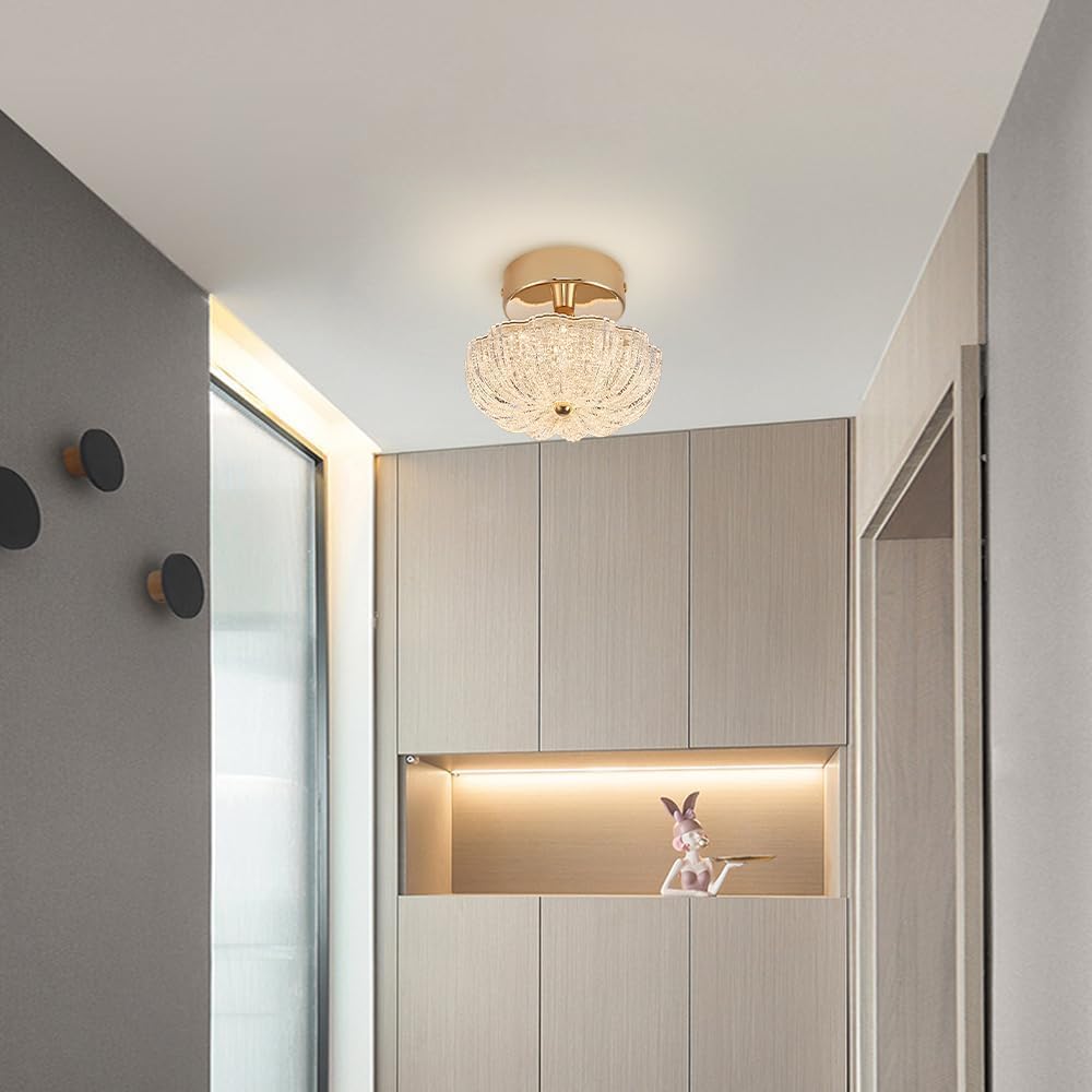 Lámpara de Techo Mini Pasillo Dorado Bling Montaje Empotrado Nórdico Moderno 2 Luces Flor pequeña Cerca de LED Armario para baño, Porche