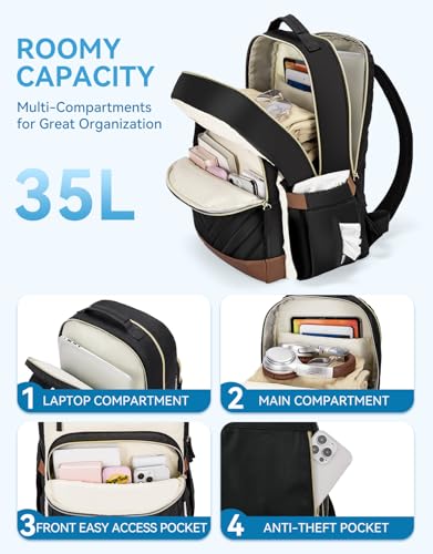 BOSTANTEN 15.6 Inch Laptop Backpack for Women- College Teacher Computer Bag Travel Backpack Purse Brown＆Black2