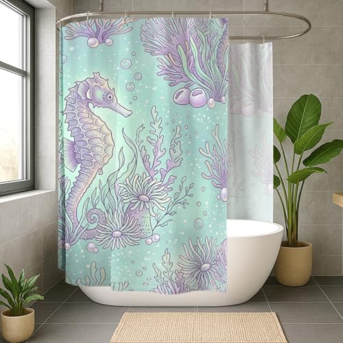 Rideau de douche polyester de qualité supérieure turquoise et corail