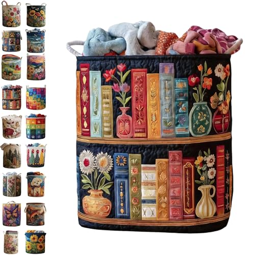 Image of Quilted Laundry Baskets with Handles, Large Floral Fabric Hampers, Extra Soft Boho Chic Storage Organizer for Nurseries, Collapsible Clothes Bins, Portable Bedroom Washing Container