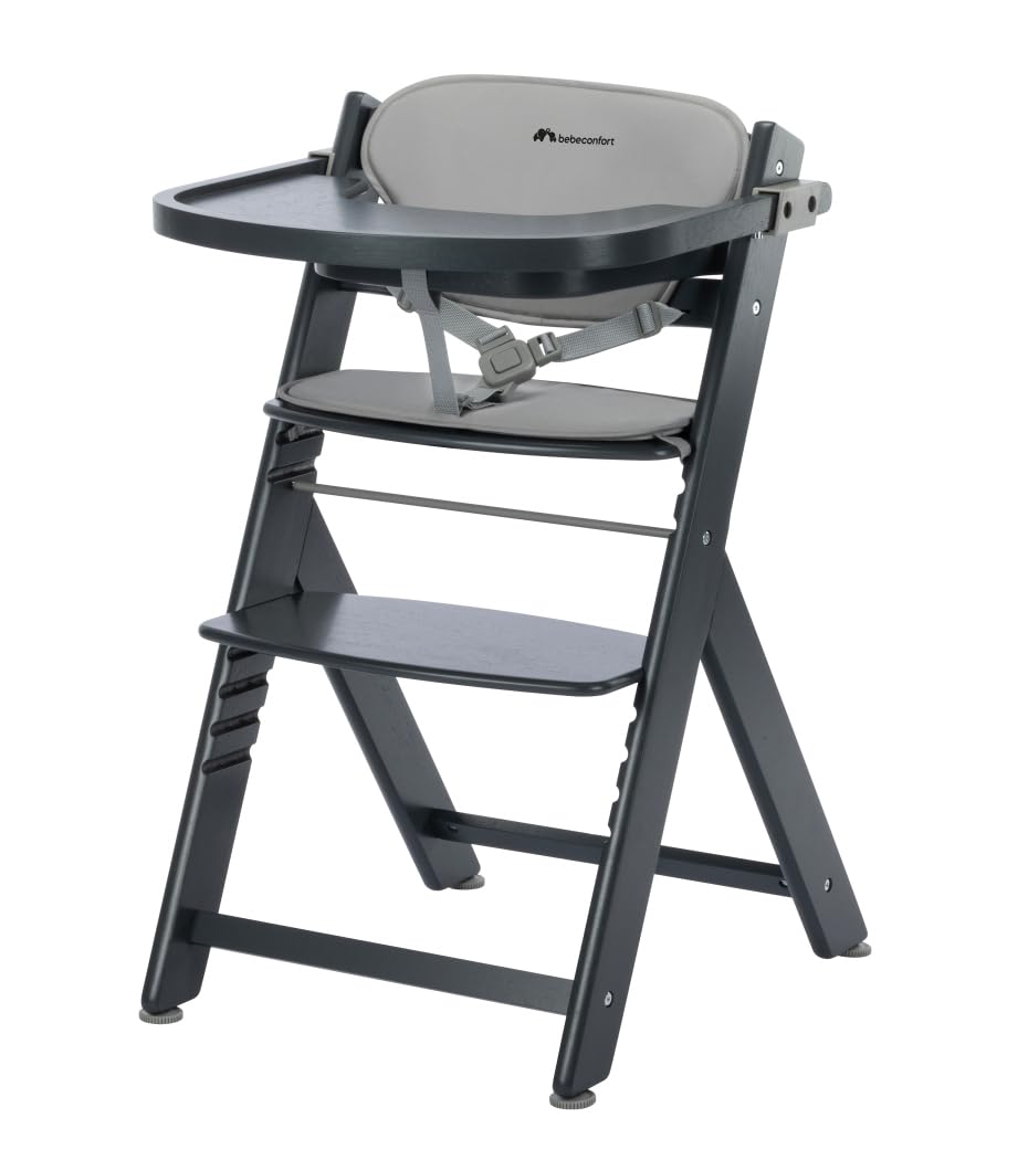 Bebeconfort Timba + Cojín, Trona de Bebé Evolutiva, 6 Meses-99 Años, hasta 110 kg, Bandeja Extraíble, Asiento/Reposapiés Regulables, Arnés Seguridad, Compatible con Timba Baby, Mineral Graphite