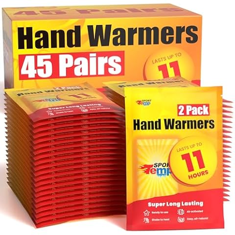 Hand Warmers (45 Pairs) - Up to 11 Hours of Heat, Super Long Lasting - Easy, All Natural - Air Activated, for Body, Hands & Toes - Odorless Hot Hand Warmer - Sport Temp Cover