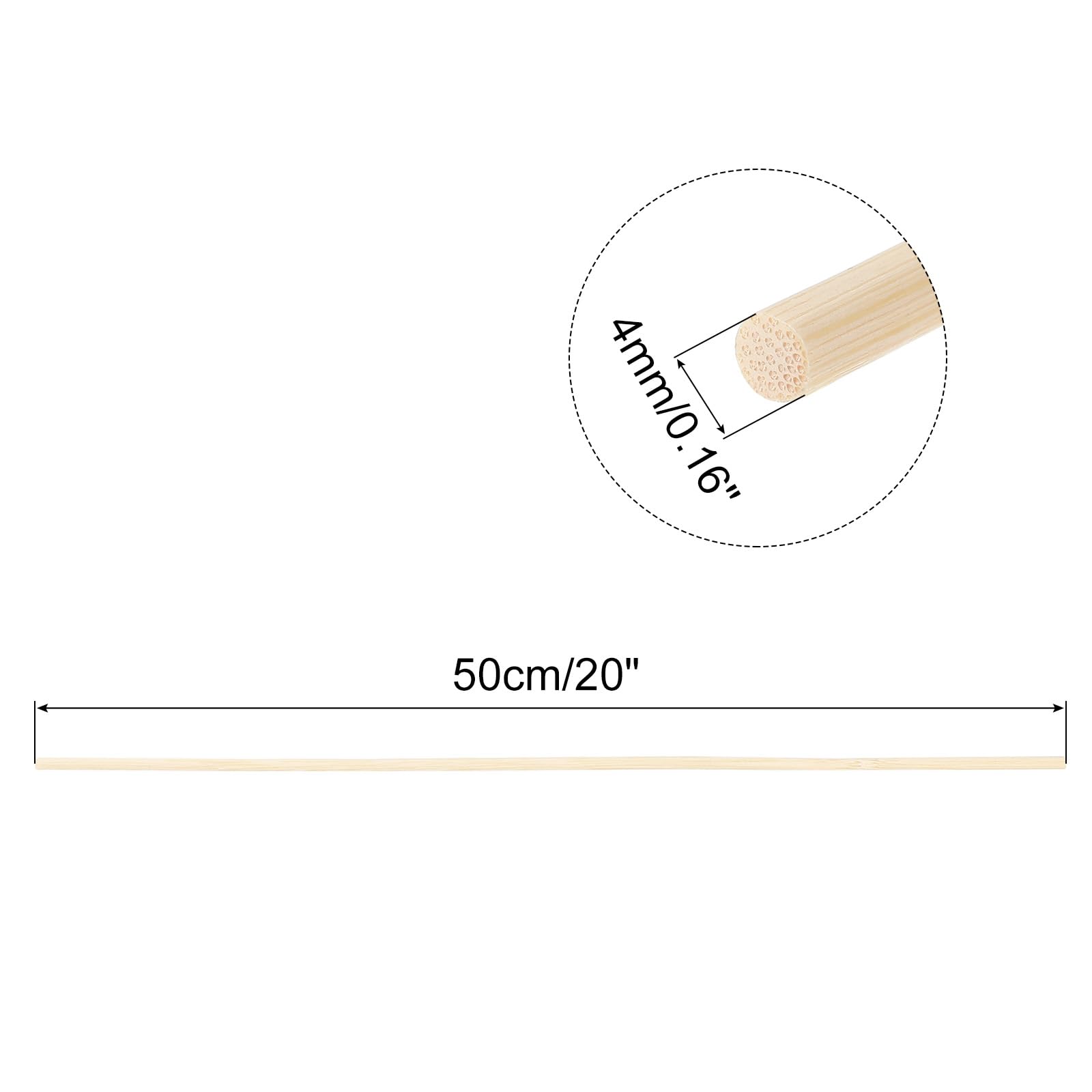 uxcell Wooden Dowel Rods,50cm/20 Round Dowel Rod Wood Sticks,4mm/0.16" Bamboo Stick for Arts Crafts Photo Booth Props - Image 2