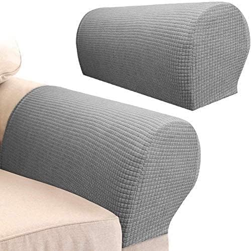 Yogsey Stretch Couch Arm Covers - Breathable, Scratch-Resistant Sofa Armrest Covers Protect and Decorate - 2PCS (Light Grey)
