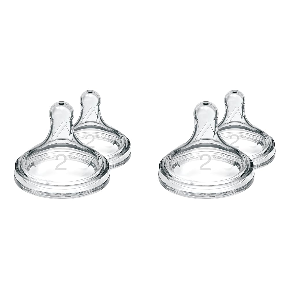 Dr. Brown’s Natural Flow Level 2 Wide-Neck Baby Bottle Silicone Teat, Medium Flow, 3m+, 100% Silicone Bottle Teat, 4-Pack