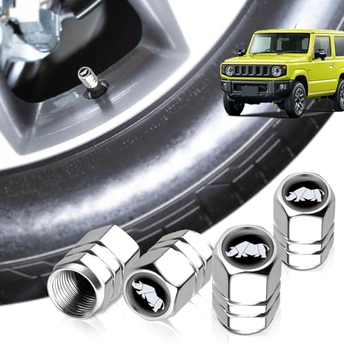 HUDIY【新型ジムニー専用 エアバルブキャップ】 アルミ製バルブキャップ 4個セット 車種別ロゴ シリコン密封リングで空気漏れ防止 防錆 防塵 キャップ 純正互換 軽量耐久 六角 ホイール アクセサリー 車 メンテナンス 部品 (シルバー)