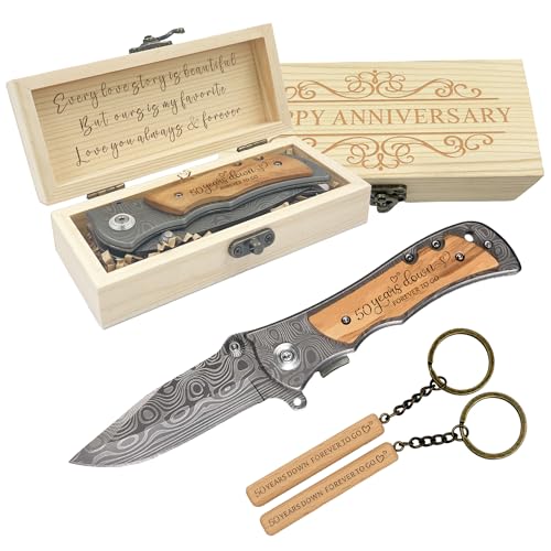 50 Years Anniversary Engraved Knife Gifts for Men, 50th Wedding Anniversary Keepsake for Husband,...