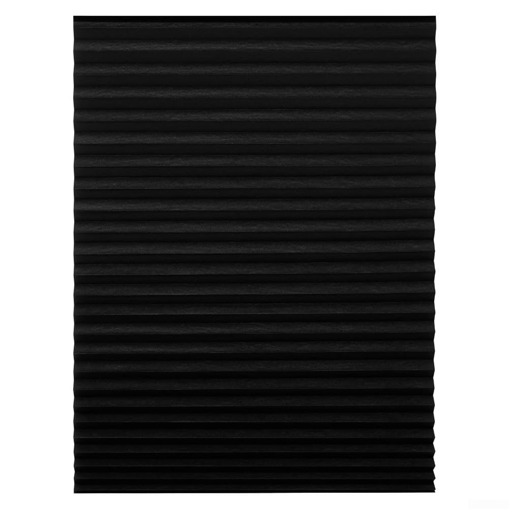 Pleated Blackout Curtains Self-adhesive Window Blinds Non-woven Fabric Privacy Shades,For Bedroom Living Room No Drilling Required(Black 90x150cm)