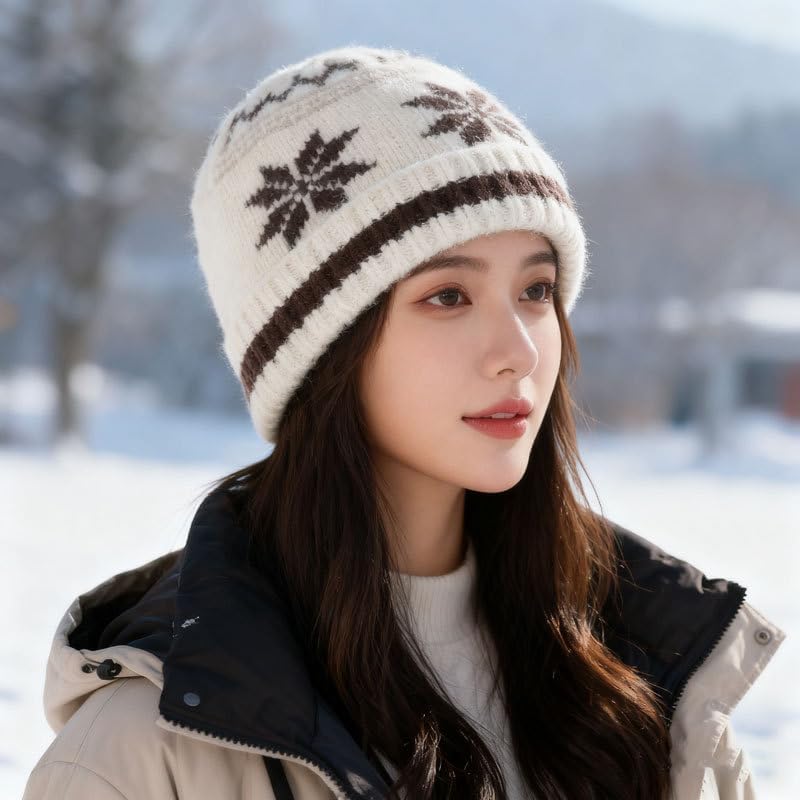 Snowflake Jacquard Knitted hat Women's Warm and Cold-Proof Fashion Versatile Ear Matching Wool hat