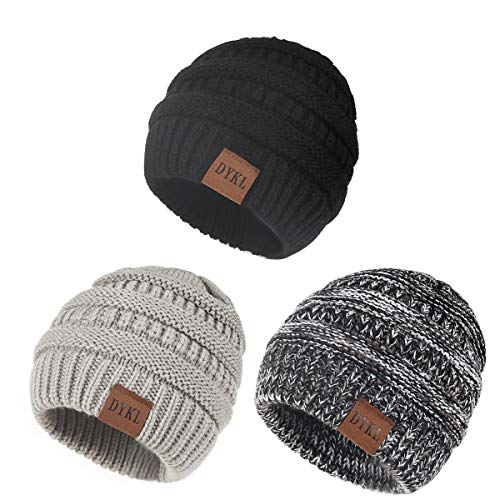 Image of DYKL Kids Baby Winter Warm Knit Hats for Boys Girls Soft Infant Baby Toddler Beanies for Boys Girls