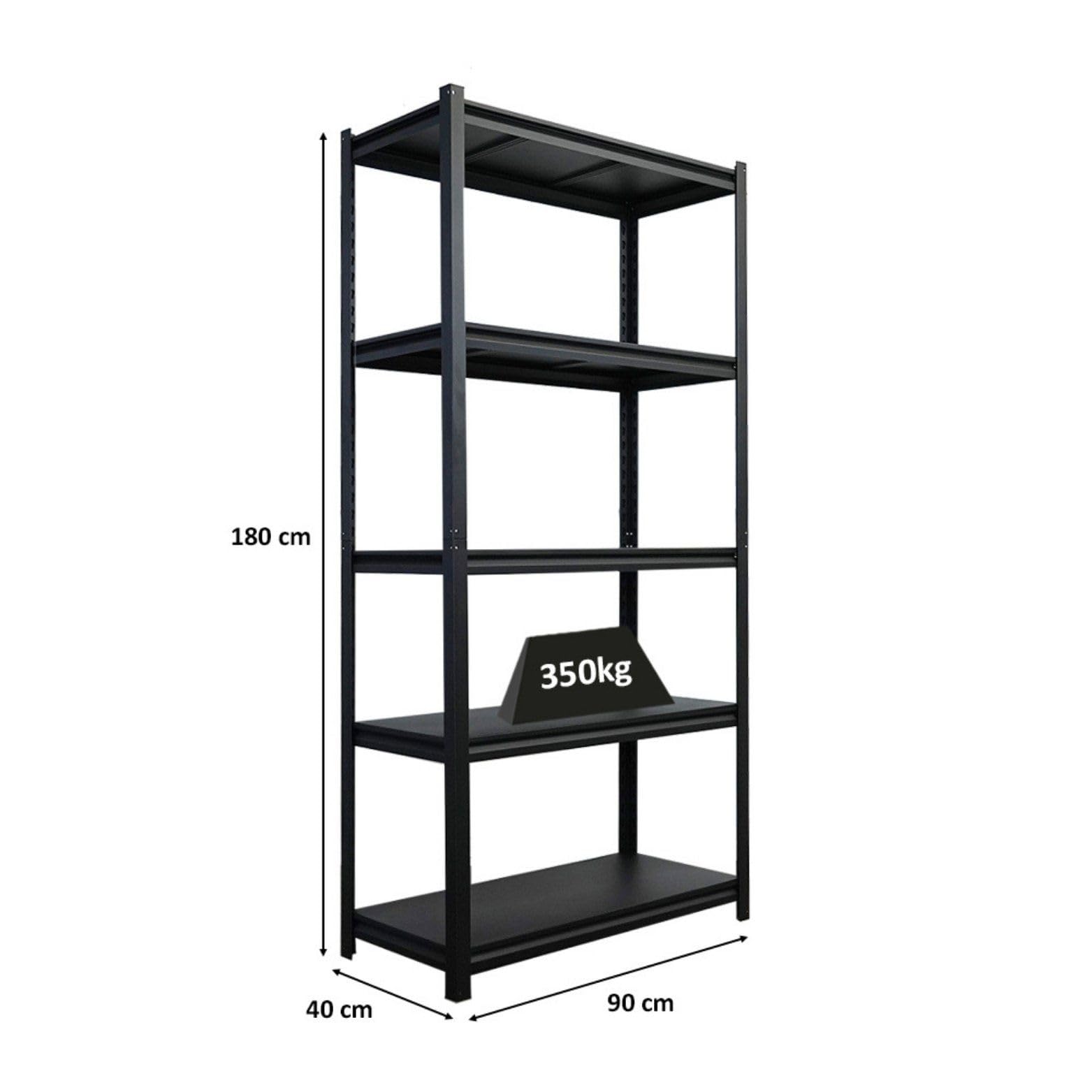 PROREGAL Schwerlastregal Thorin mit Metallböden HxBxT 180x90x40cm 5 Ebenen Fachlast 350 kg Schwarz, Metallregal Vorratsregal Schimmelfrei Kellerregal Steckregal Garagenregal Lagerregal