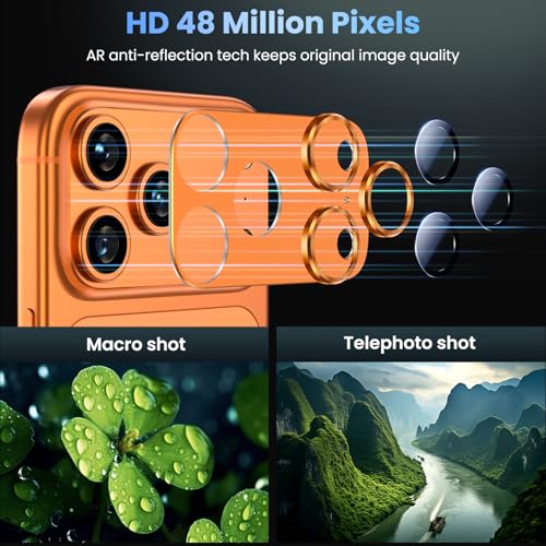 Image of Uyiton Compatible with iPhone 17 Pro Max Camera Lens Protector - [Not Easy to Break][Strong Adsorption][Case-Friendly] Metal Tempered Glass Rear Camera Screen Cover - Cosmic Orange