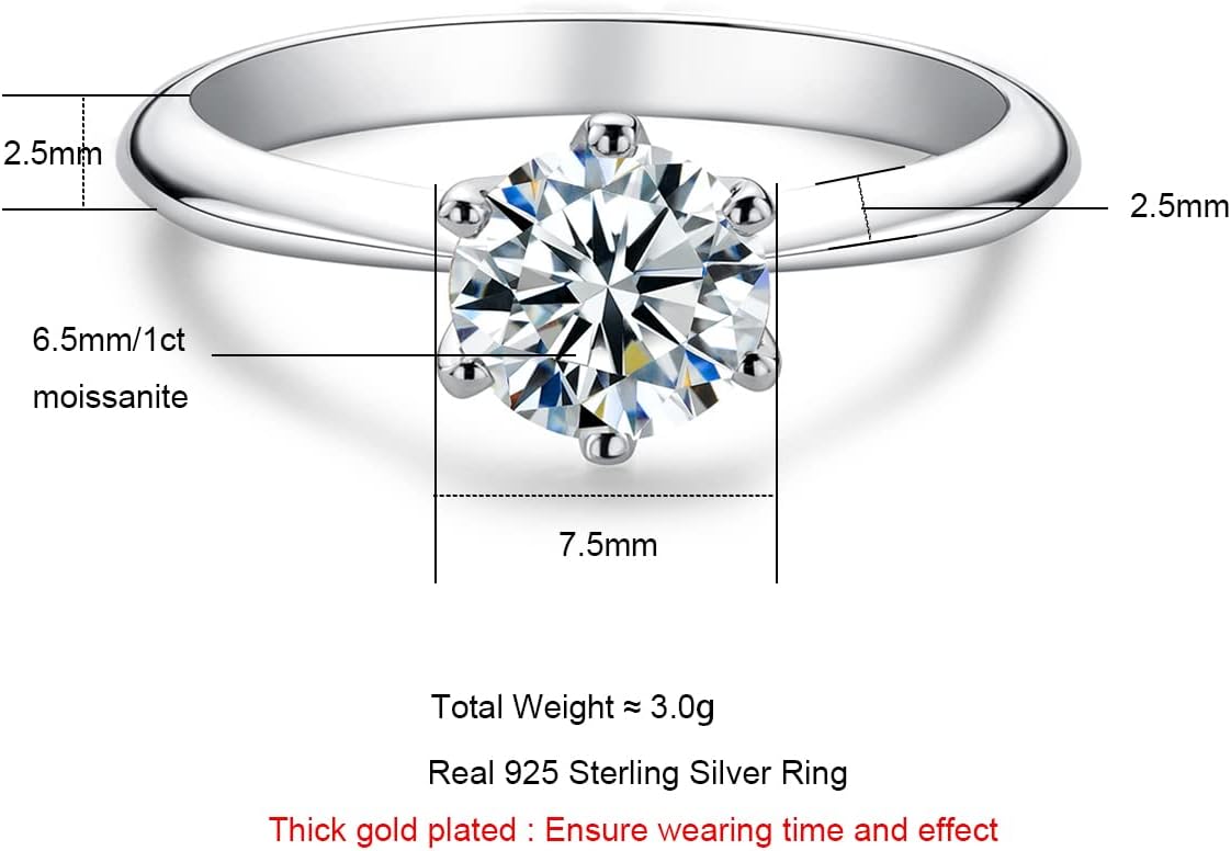 AnuClub 1/2/3/5CT Six Prong Solitaire Moissanite Ring, 925 Sterling Silver Ring, Gift for Wedding, Engagement And Anniversary With Certificate - Image 7