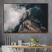 Framed Canvas Wall Art Foggy Mountains Aerial Cool Multicolor Nature Photography Realism Relax/Calm Rustic Wilderness - 16x24 inches